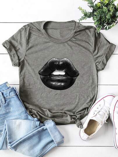 Plus Lip Print Short Sleeve Tee