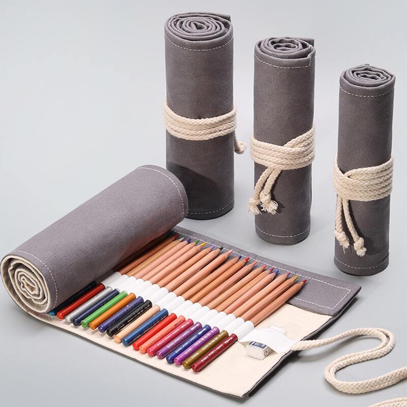

1pc Canvas Roll Pencil Case, Grey