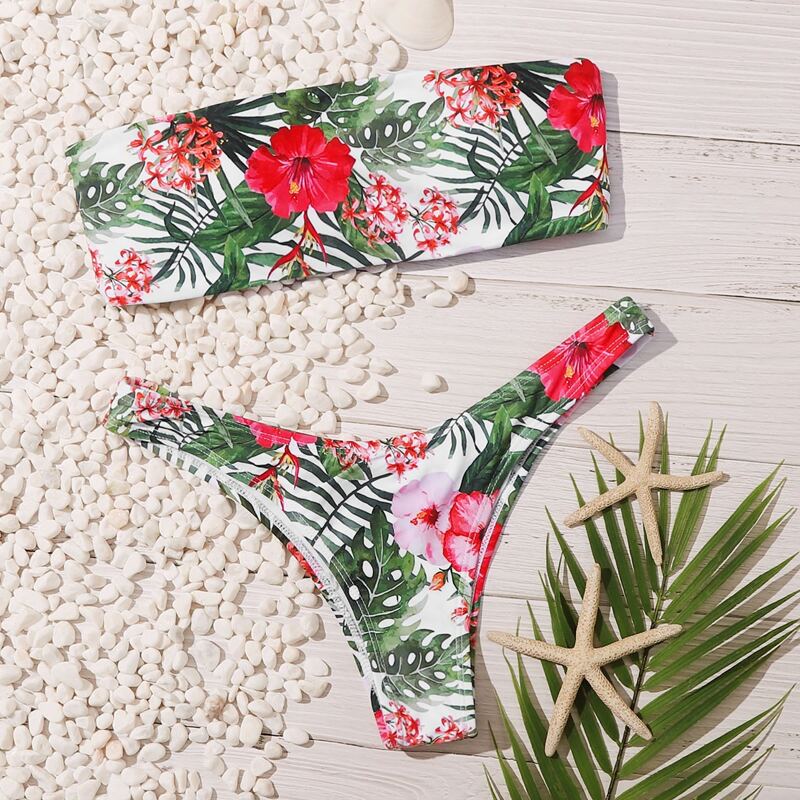 

Tropical Bandeau Cheeky Bikini Swimsuit, Multicolor