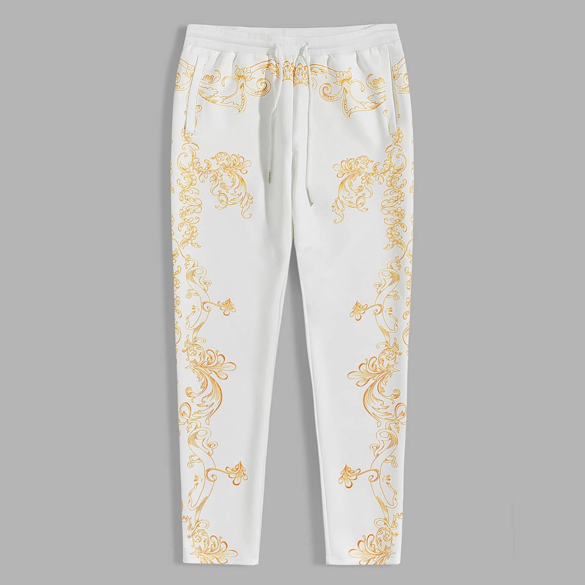 

Guys Drawstring Waist Baroque Print Pants, White