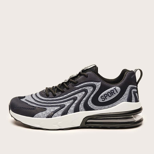 

Men Geometric Pattern Lace-up Sneakers, Black