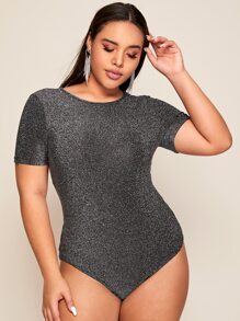 SHEIN Privé Plus Twist Cutout Back Glitter Bodysuit - Grey - View 2