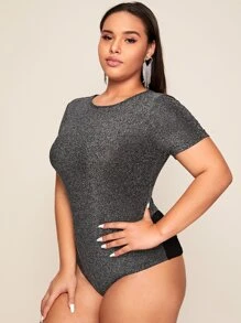 SHEIN Privé Plus Twist Cutout Back Glitter Bodysuit - Grey - View 4
