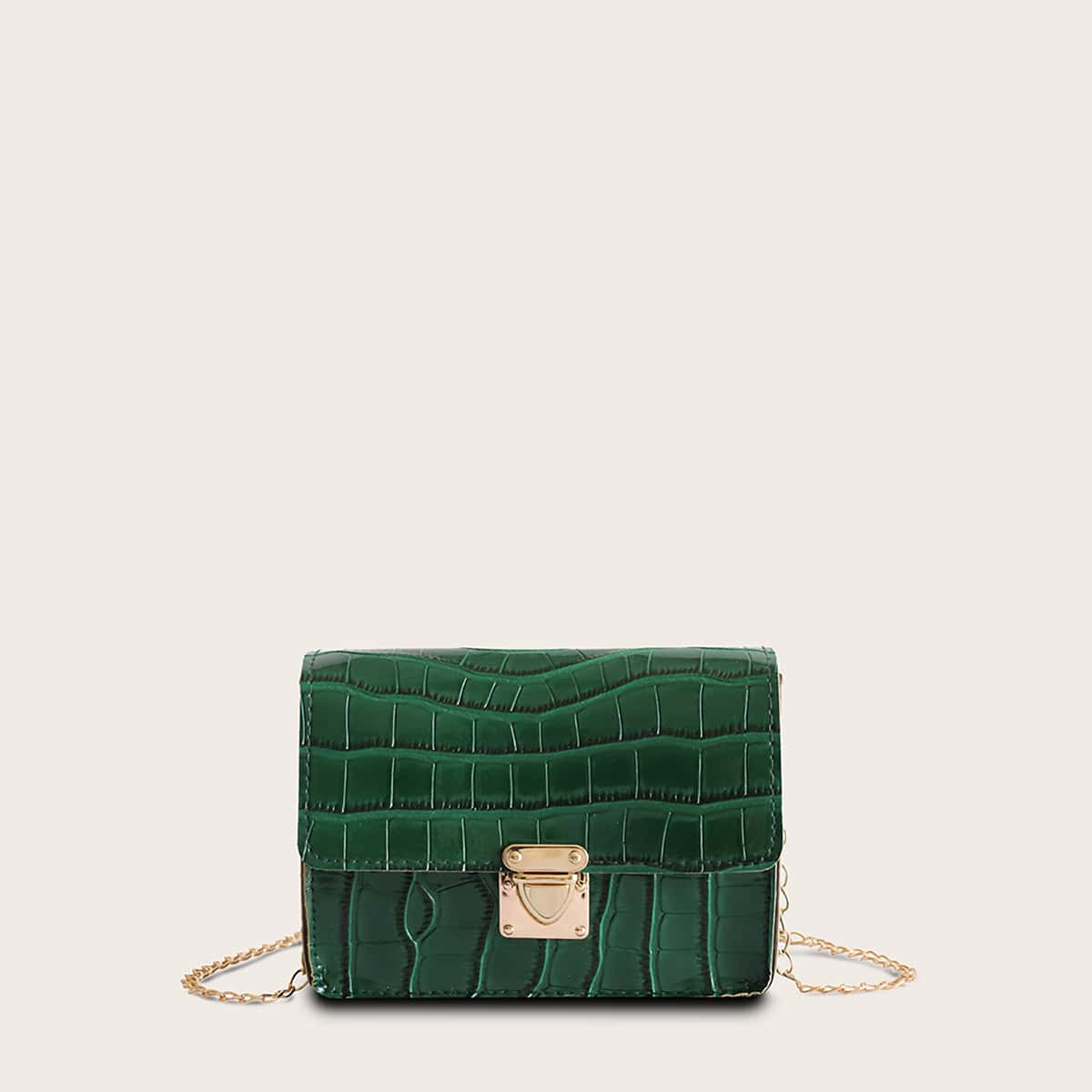 

Croc Embossed Flap Chain Crossbody Bag, Green