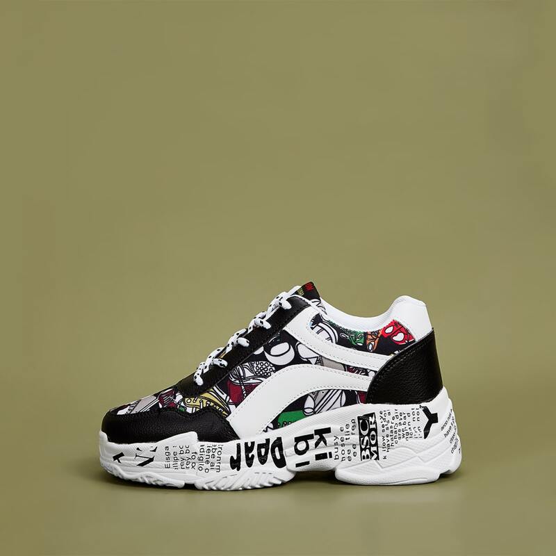 

Shoes Print Lace-up Front Sneakers, Multicolor