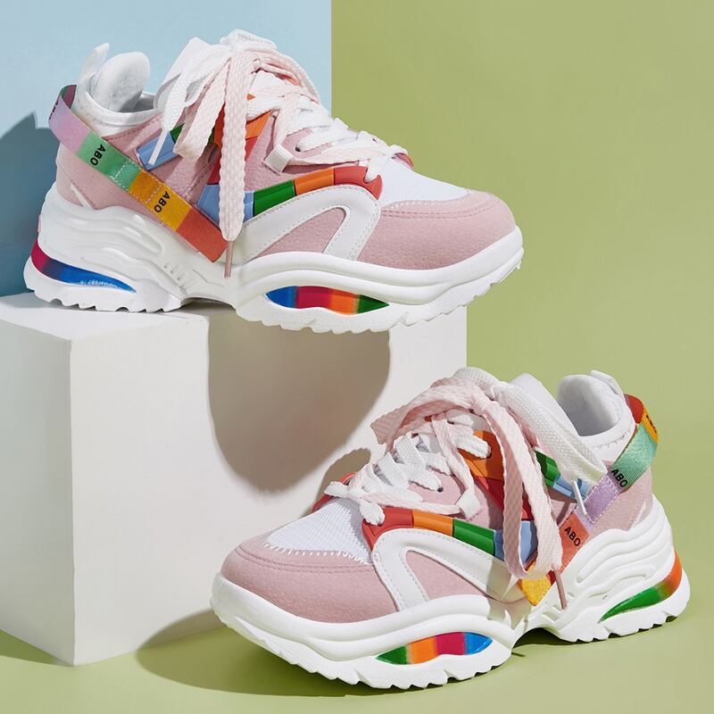 

Color Block Lace-up Front Chunky Sneakers, Multicolor