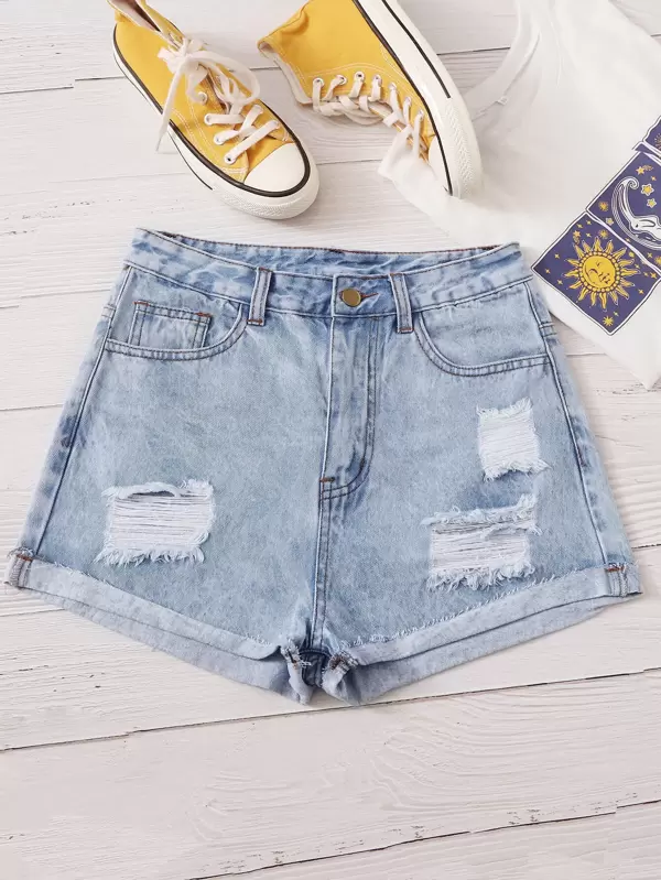 light wash ripped shorts