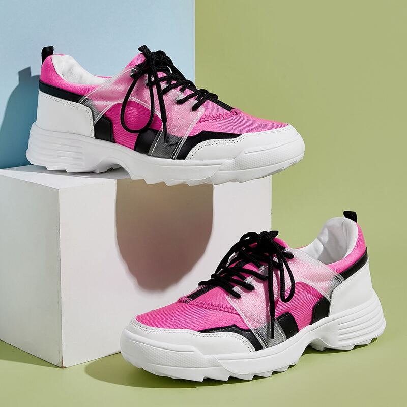 

Lace-up Front Chunky Sneakers, Pink