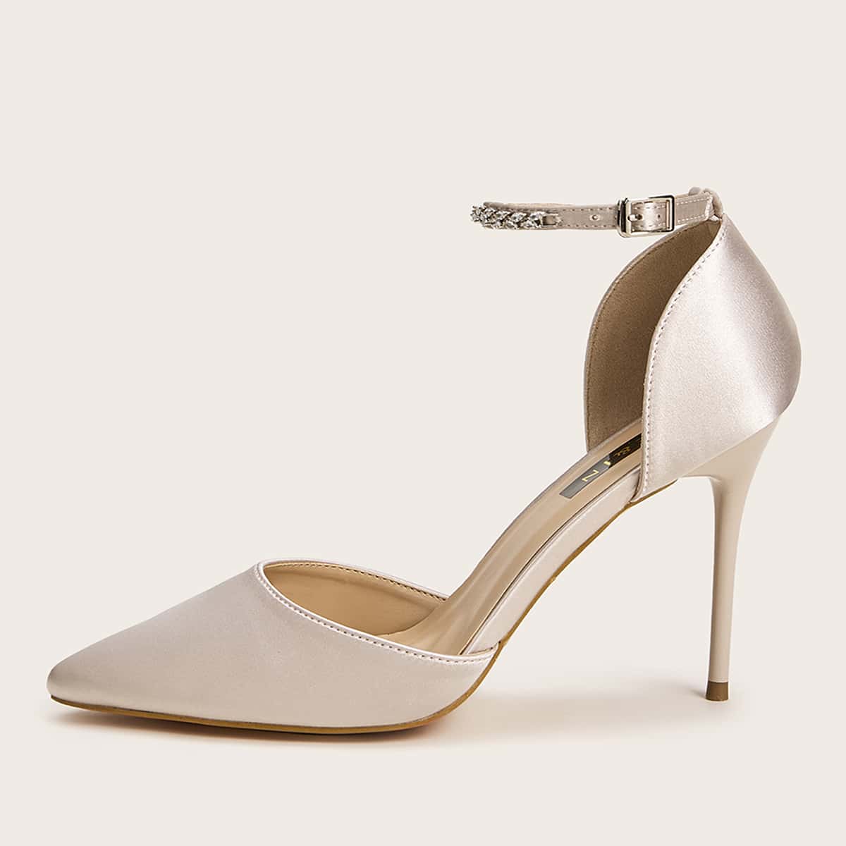 

Ankle Strap Dorsay Stiletto Heels, Silver
