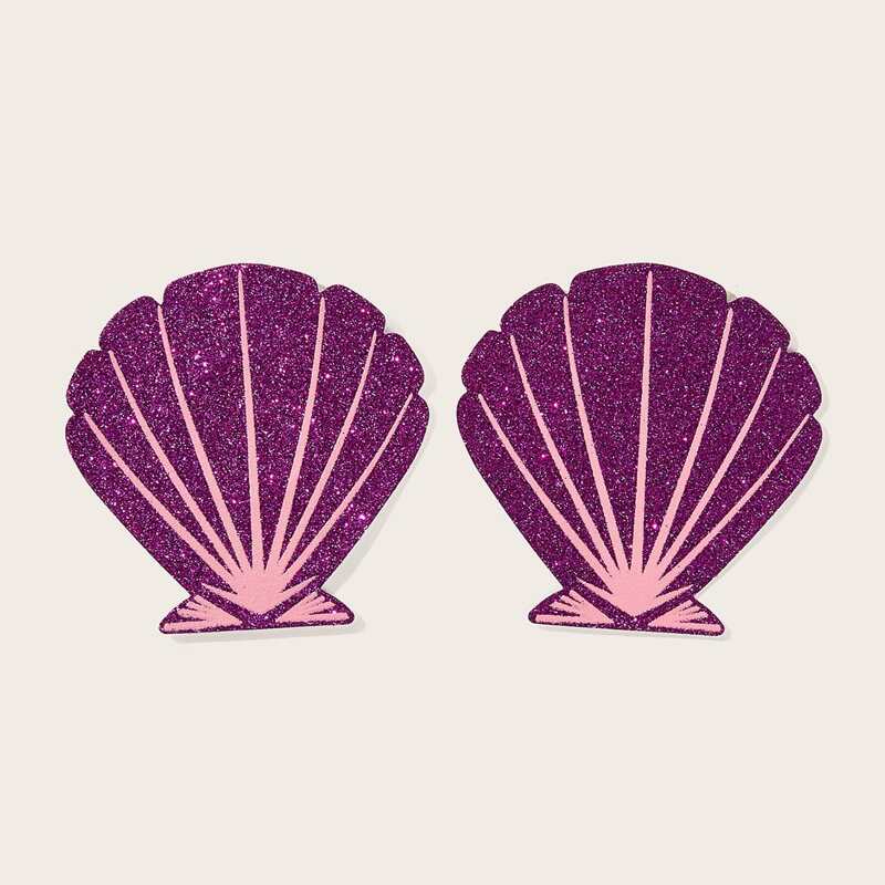 

1pair Glitter Shell Nipple Cover, Purple