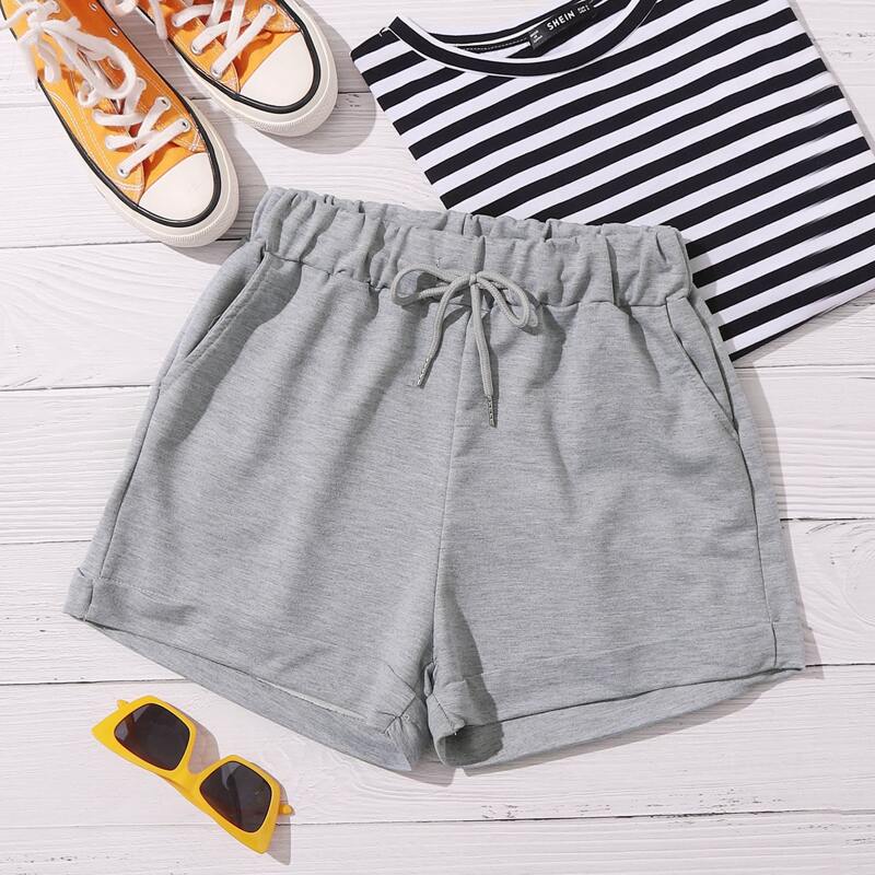 

Rolled Drawstring Shorts, Grey