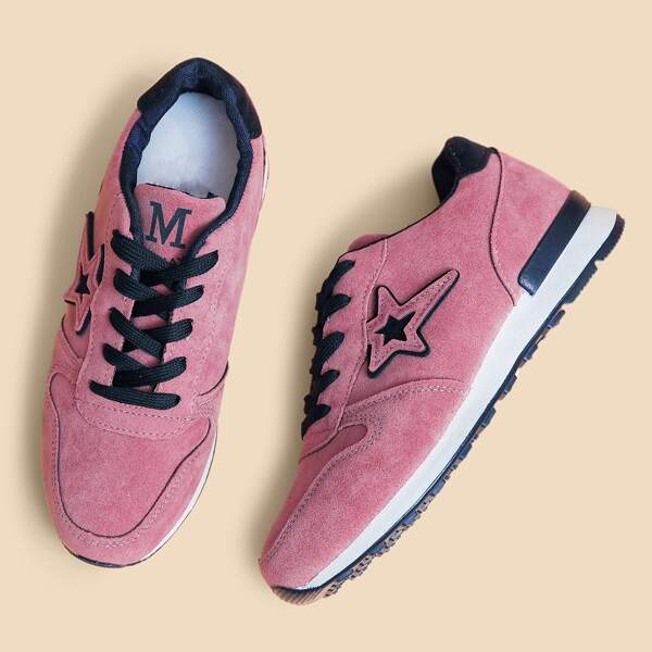 

Star Patch Lace-up Front Sneakers, Pink