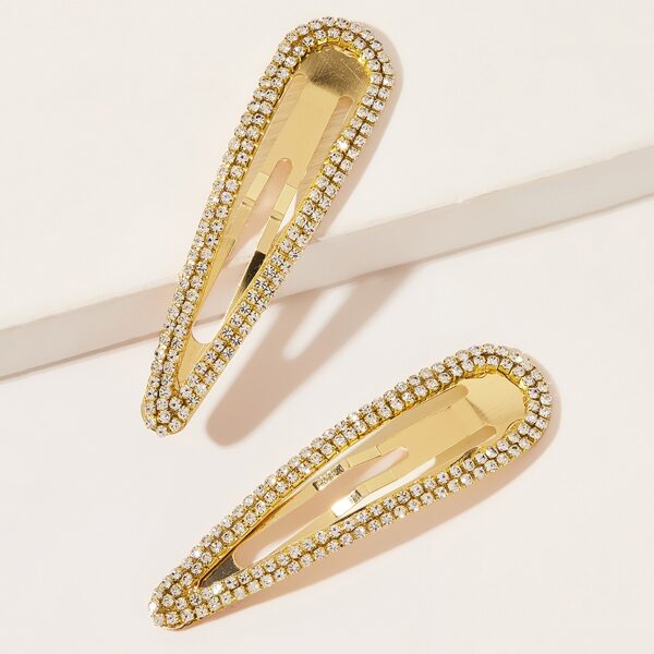 

1pair Rhinestone Engraved Hair Clip, Gold