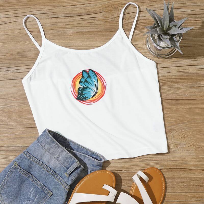 

Butterfly Graphic Crop Cami, White