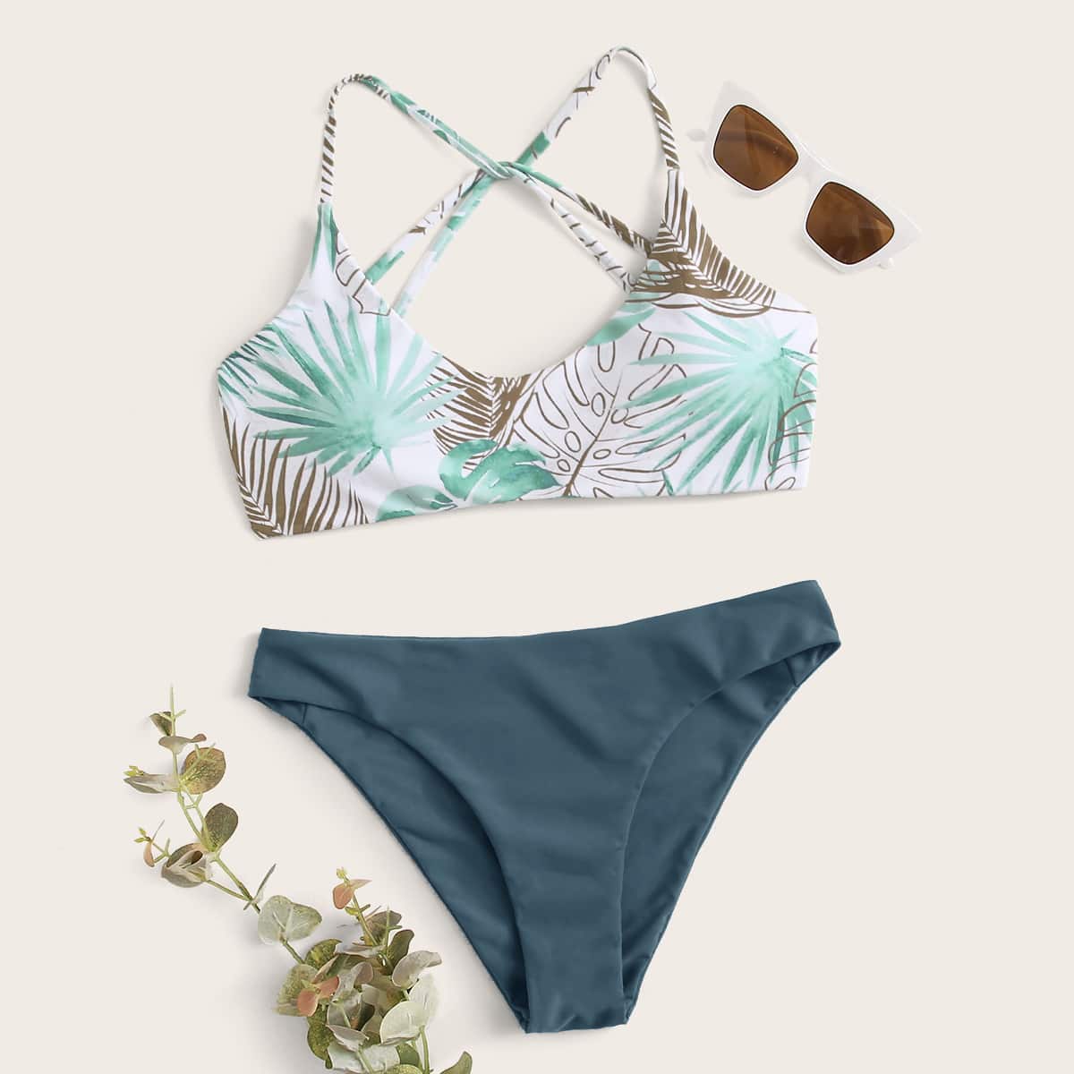 

Tropical Tie Back Bikini Swimsuit, Multicolor