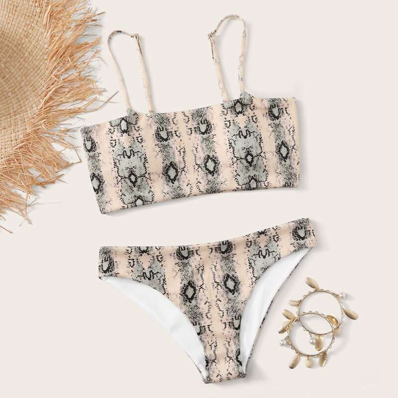 

Snakeskin Low Rise Bikini Swimsuit, Multicolor