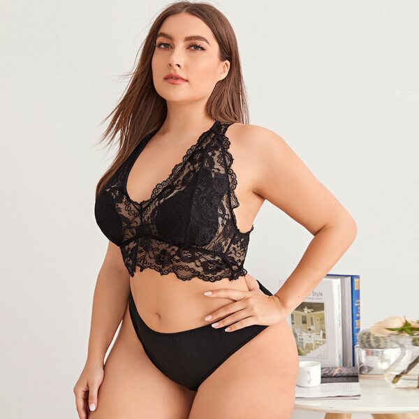 

Кружевной прозрачный бюстгальтер размера плюс, Чёрный