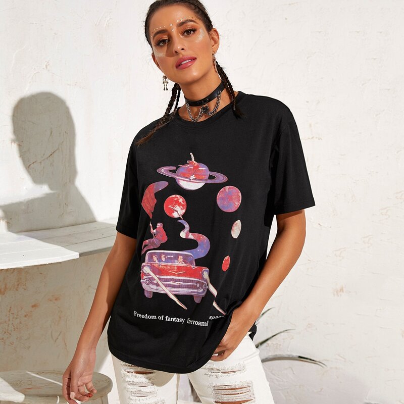 

Figure And Slogan Graphic Tee, Black