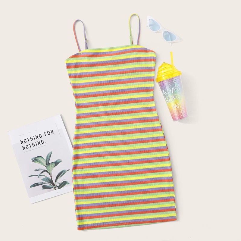 

Rib-knit Striped Cami Dress, Multicolor