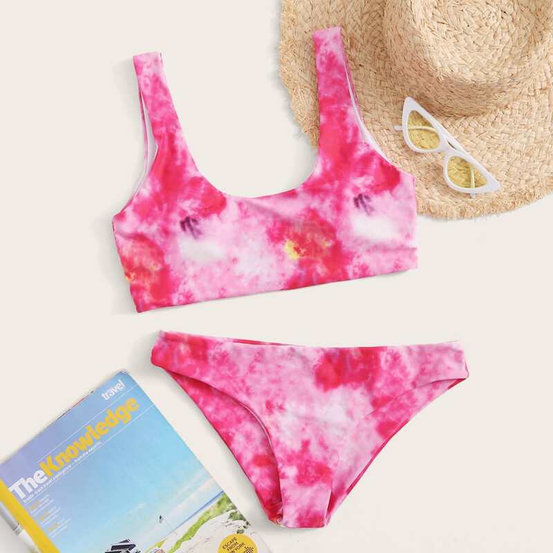 

Tie Dye Low Rise Bikini Swimsuit, Pink