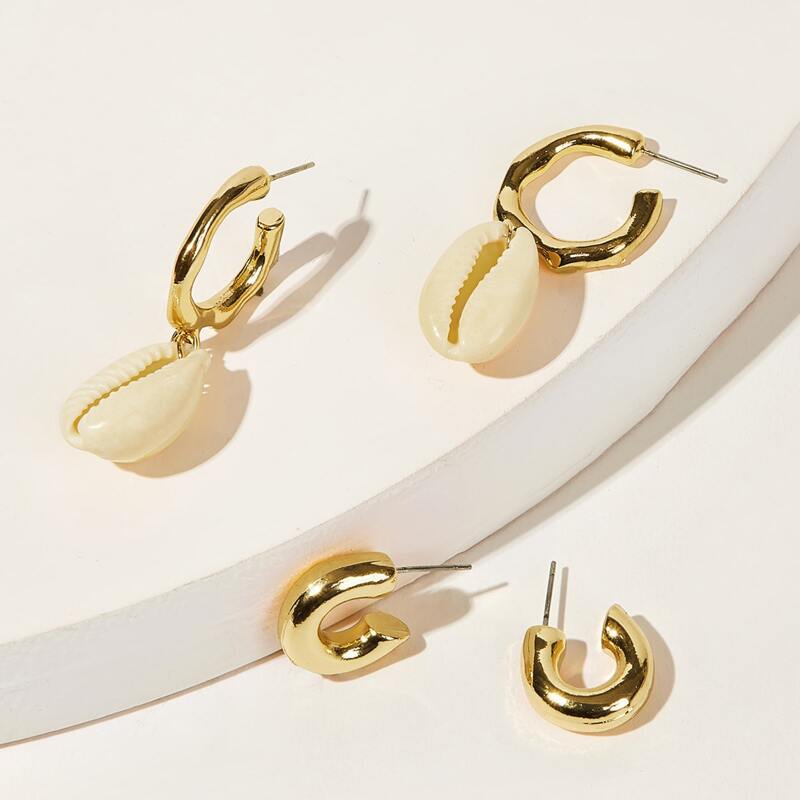 

Shell Earrings 2pairs, Gold