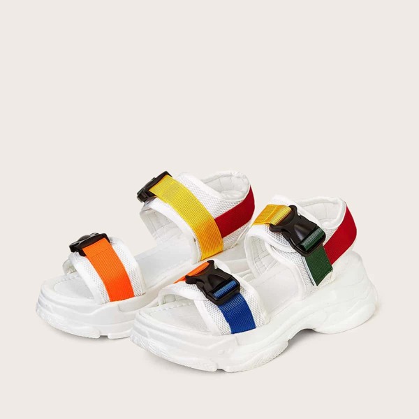 

Color Block Buckle Decor Chunky Sandals, Multicolor