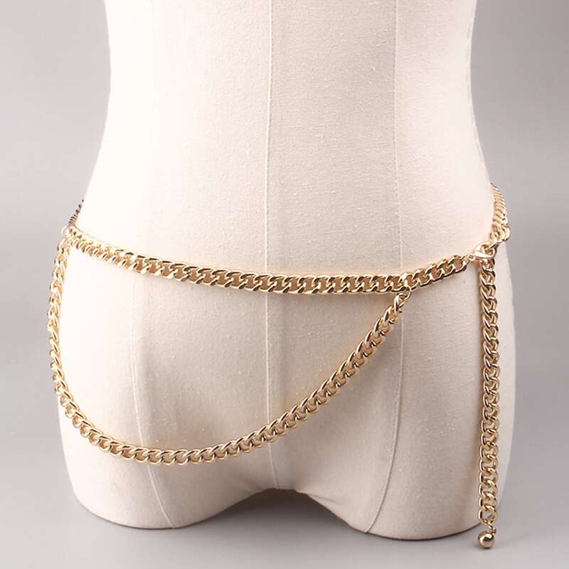 

Layered Metal Chain Belt, Gold