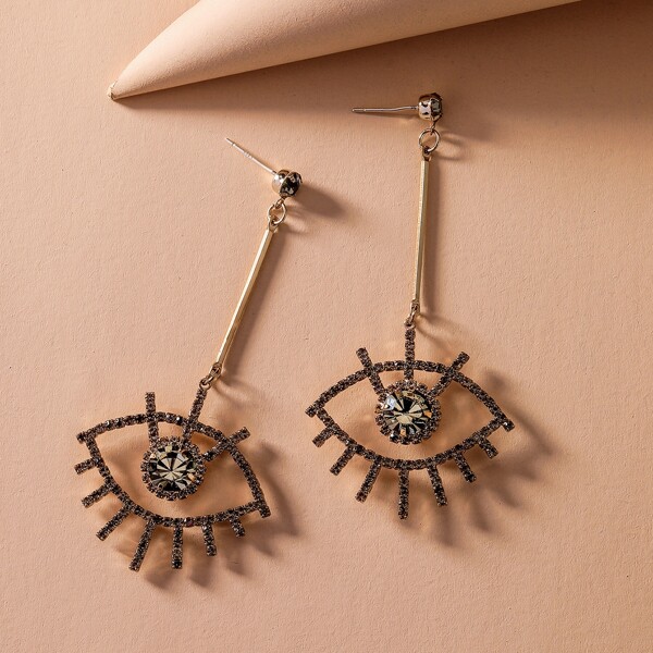 

1pair Rhinestone Engraved Eye Decor Drop Earrings, Multicolor