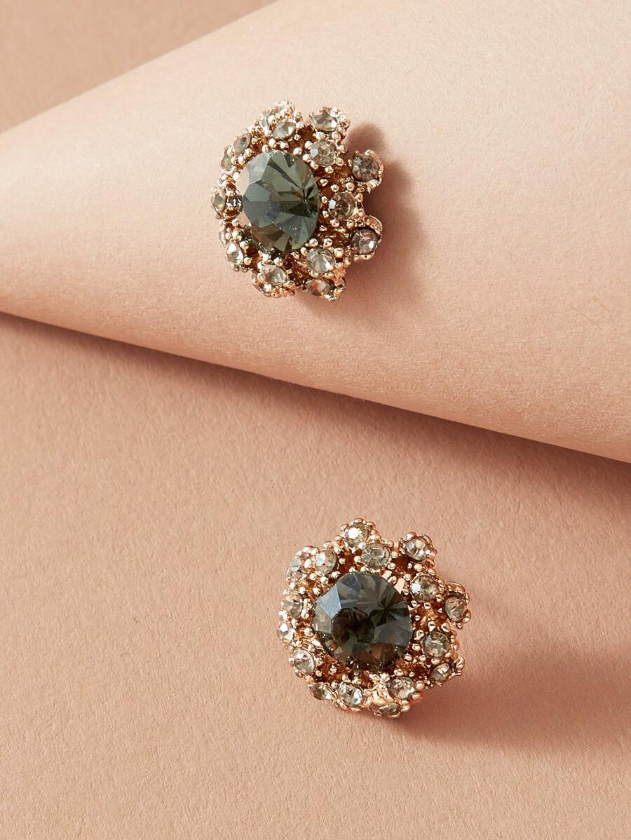 Andkiss 1pair Gemstone Decor Stud Earrings - Multicolor - View 1