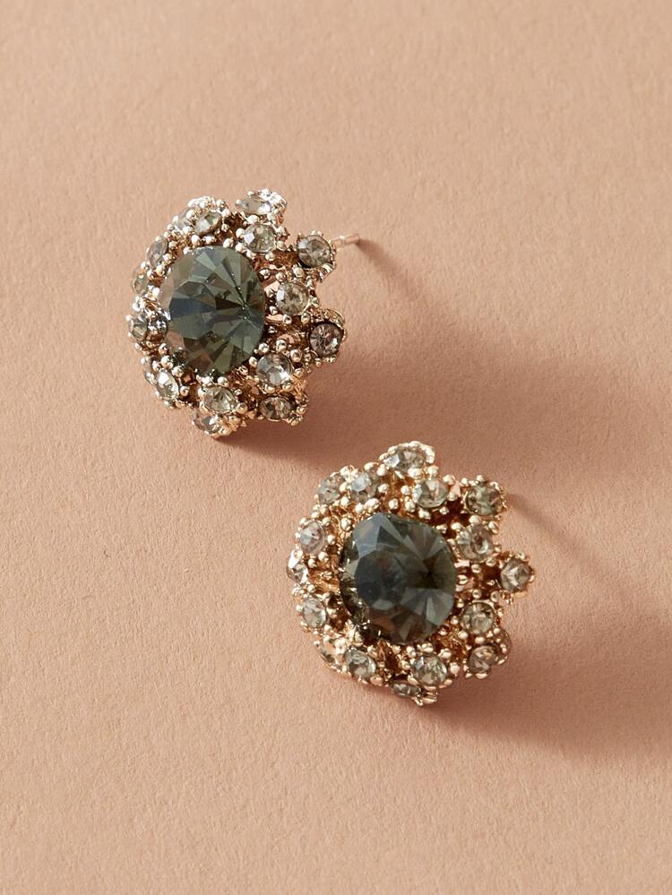 Andkiss 1pair Gemstone Decor Stud Earrings