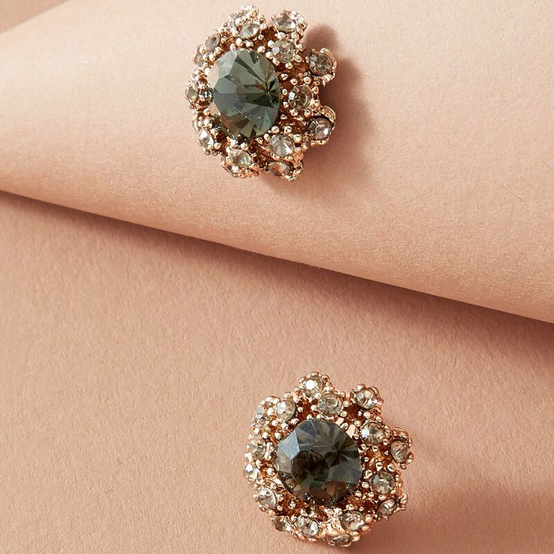 

1pair Gemstone Engraved Stud Earrings, Multicolor