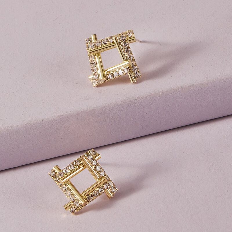 

1pair Rhinestone Engraved Geometric Stud Earrings, Gold