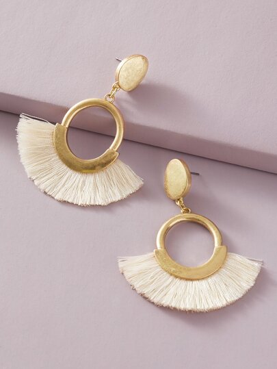 1pair Tassel Decor Round Drop Earrings