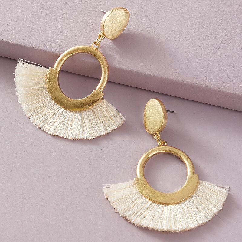 

1pair Tassel Decor Round Drop Earrings, Multicolor