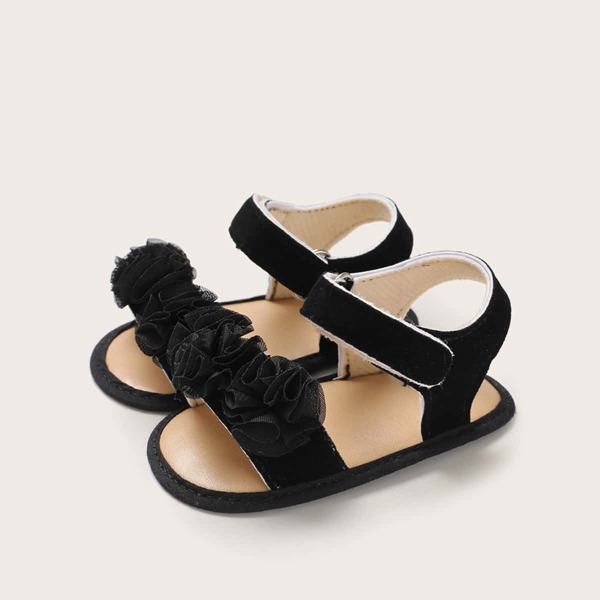 

Baby Girl Floral Appliques Velcro Strap Sandals, Black