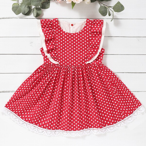 

Toddler Girls Polka Dot Ruffle A-line Dress, Red