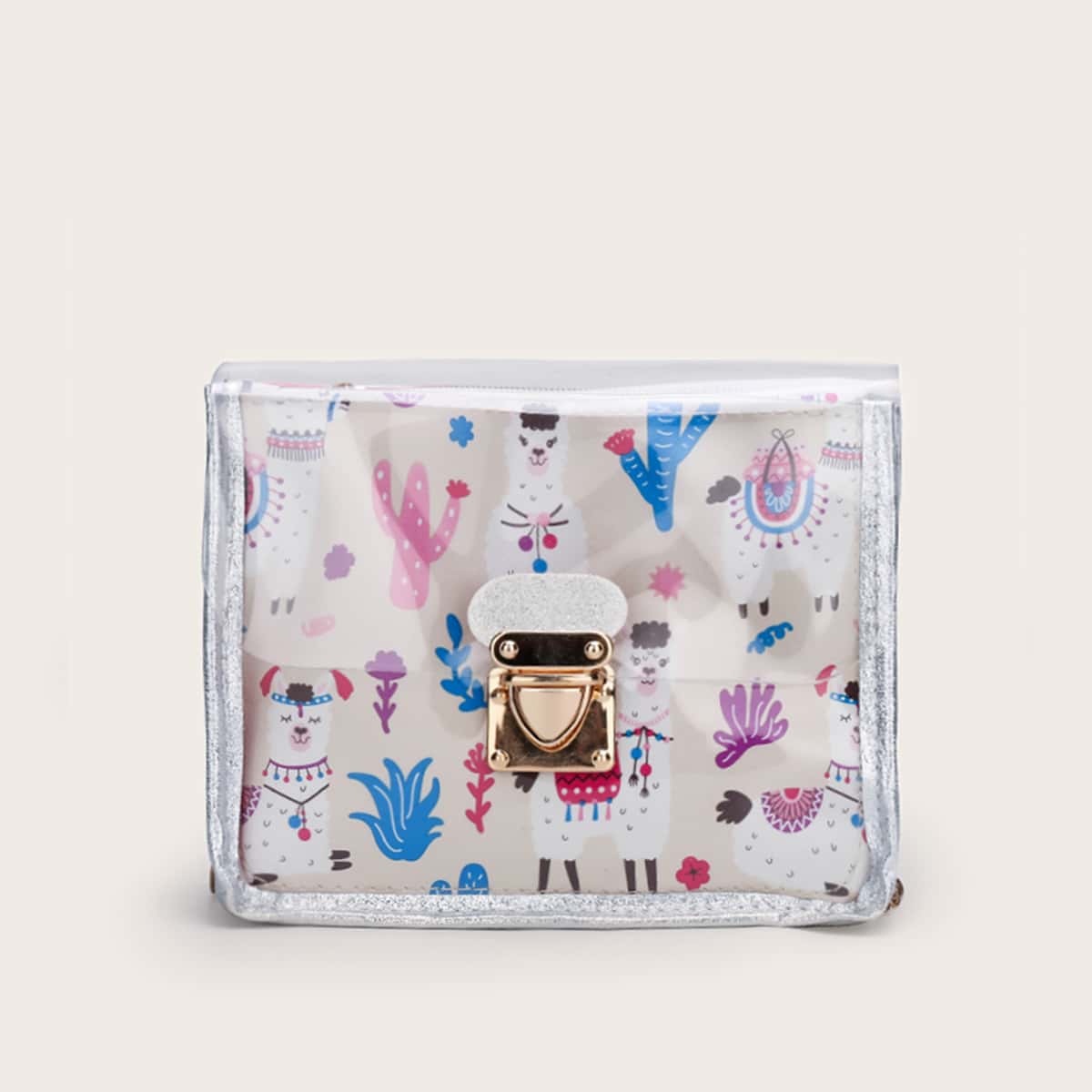 

Graphic Cartoon Push Lock Chain Bag, Silver