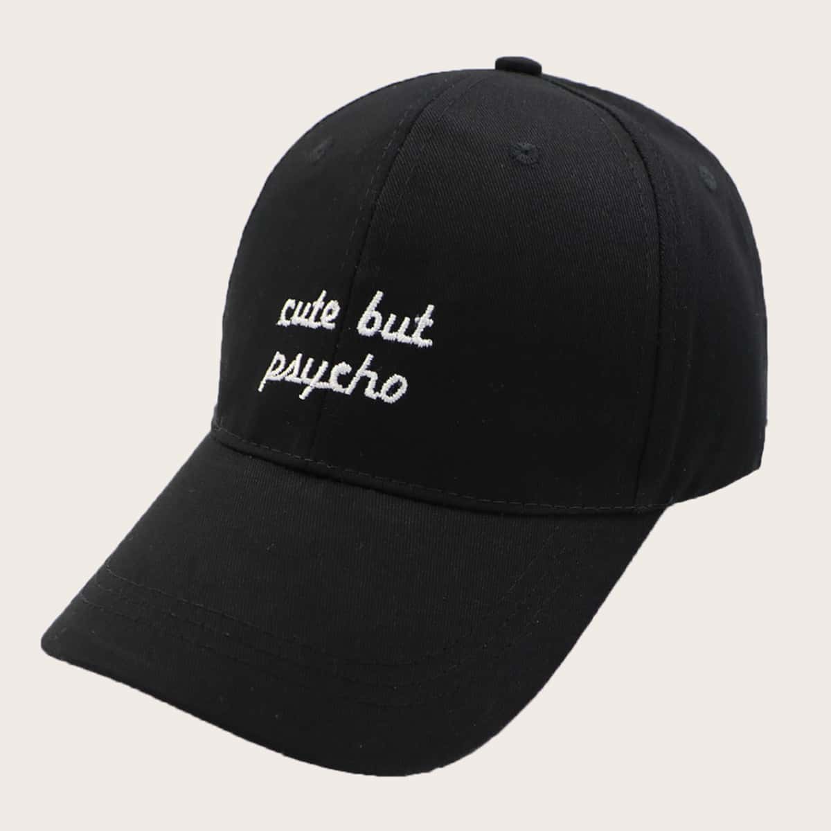 

Slogan Embroidery Baseball Cap, Black