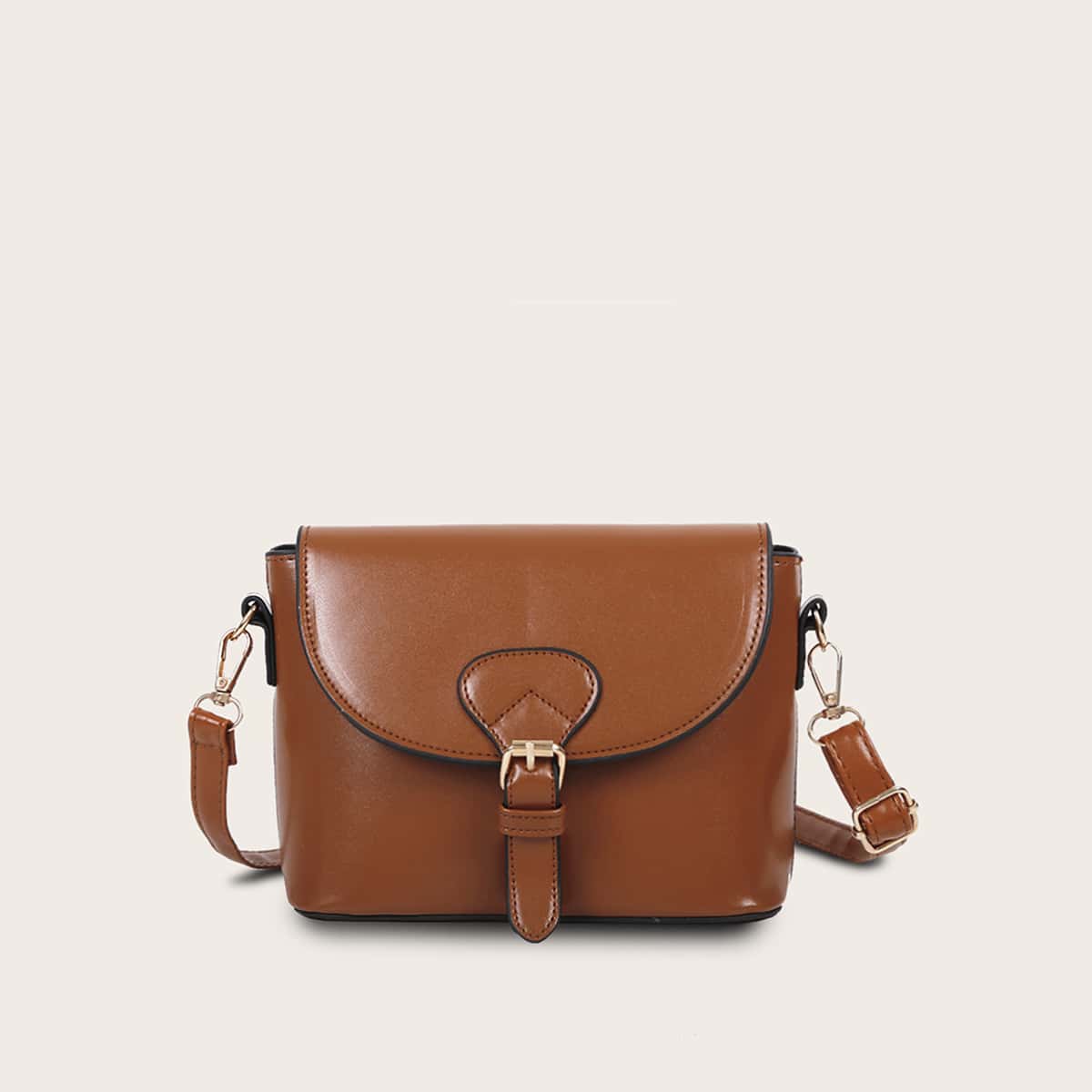 

Pin Buckle Flap Crossbody Bag, Brown