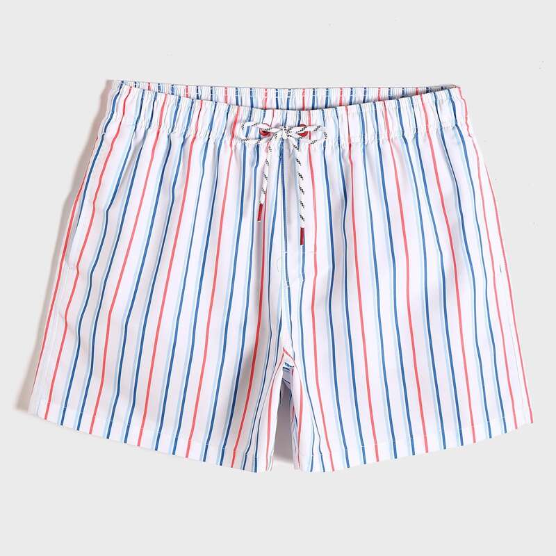 

Guys Vertical Striped Drawstring Waist Swim Trunks, Multicolor