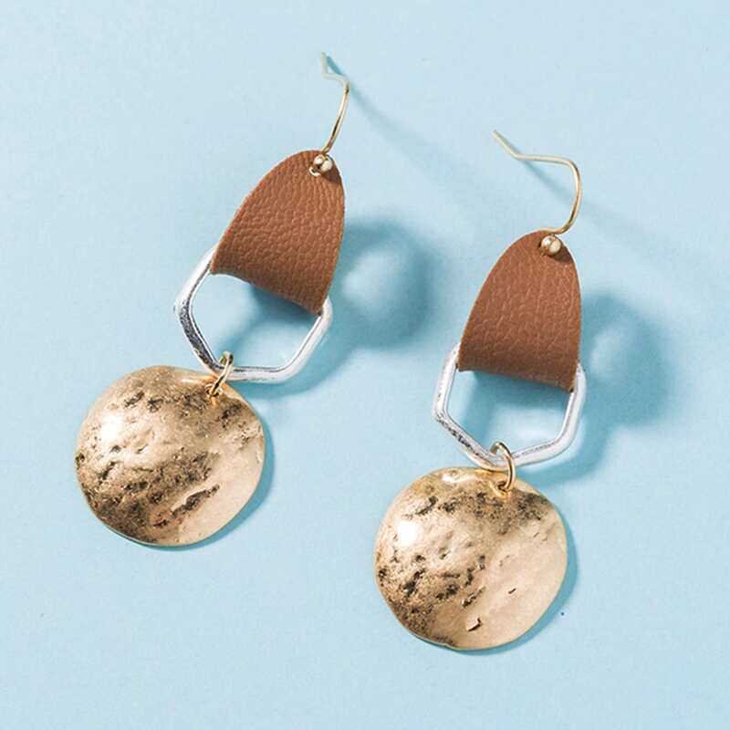 

1pair Leather Geometric Decor Drop Earrings, Multicolor