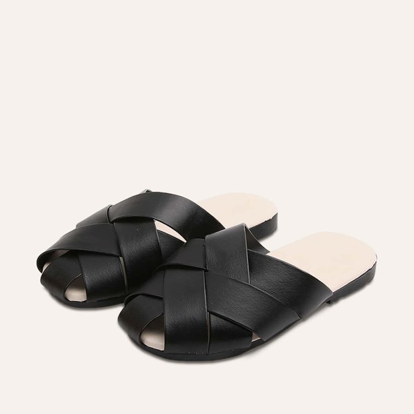 

Toddler Girls Cross Strap Sliders, Black