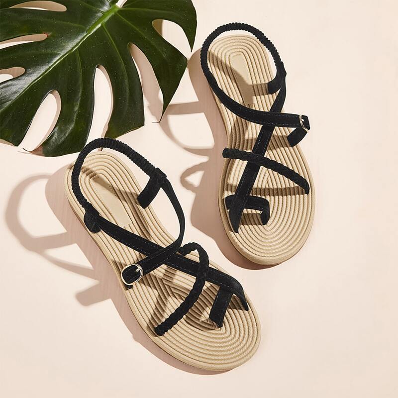 

Toe Post Cross Strap Sandals, Black