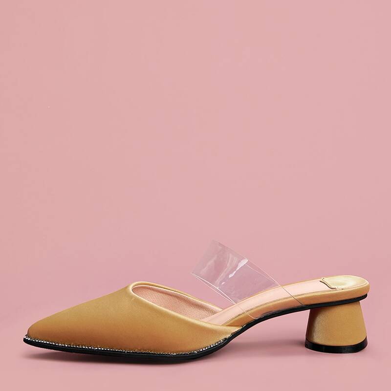 

Point Toe Chunky Heeled Mules, Yellow