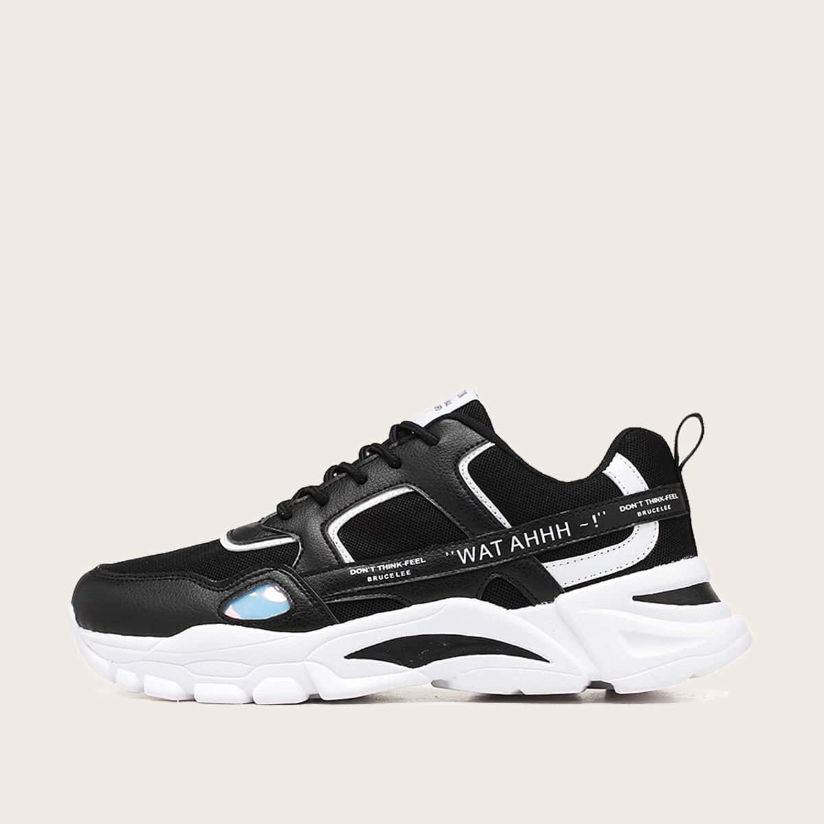 

Guys Lace-up Front Mesh Panel Chunky Sneakers, Black