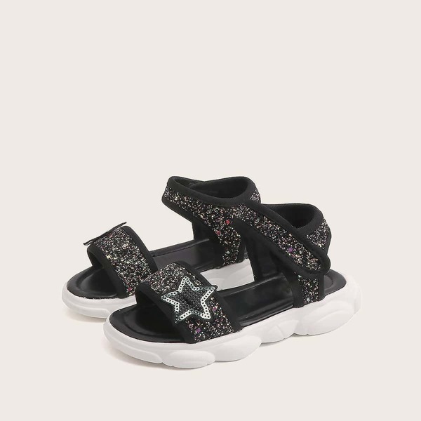 

Toddler Girls Glitter Decor Velcro Strap Sandals, Black