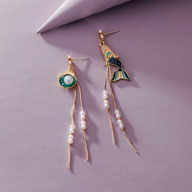 

1pair Mermaid Faux Pearl Tassel Decor Drop Earrings, Multicolor