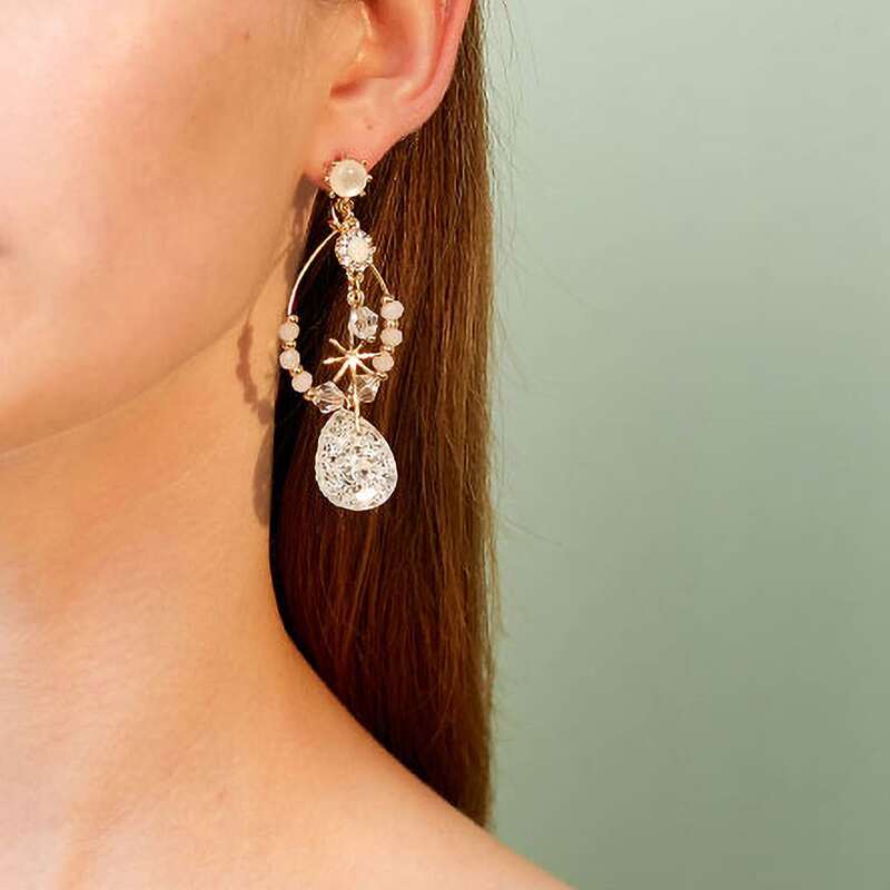 

1pair Rhinestone Engraved Water Drop Earrings, Multicolor
