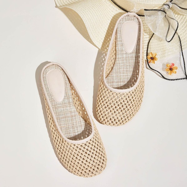

Hollow Out Flat Mules, Beige