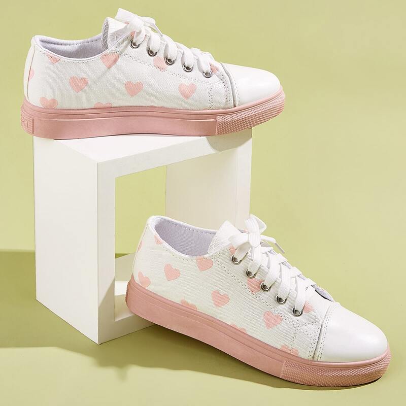 

Heart Lace-up Front Canvas Sneakers, White